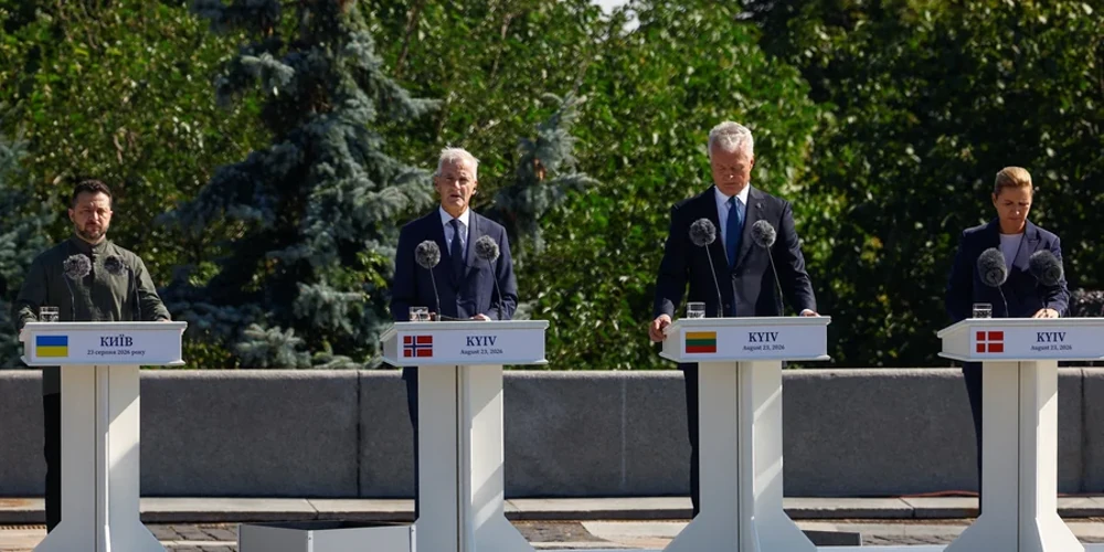 Президент Литви Гітанас Науседа під час виступу на урочистостях у Києві 23 серпня 2026 року